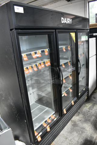 True GDM-72-HC Metal Commercial 3 Door Reach In Cooler Merchandiser w/ Poly Coated Racks. 115 Volts, 1 Phase. Tested and Working!