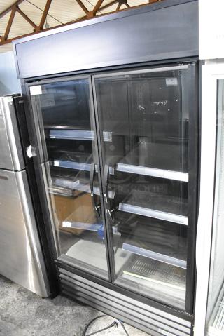 2021 True TVM-48SL-HC Metal Commercial 2 Door Reach In Cooler Merchandiser w/ Metal Shelves. 115 Volts, 1 Phase. Tested and Working!