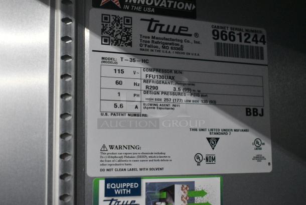 2019 True T-35-HC Stainless Steel Commercial 2 Door Reach In Cooler. 115 Volts, 1 Phase. Tested and Does Not Power On - Image 7 of 7