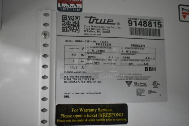 2017 True GDM-72F-HC Metal Commercial 3 Door Reach In Freezer Merchandiser w/ Poly Coated Racks. 115/208-230 Volts, 1 Phase. Tested and Working! - Image 8 of 8