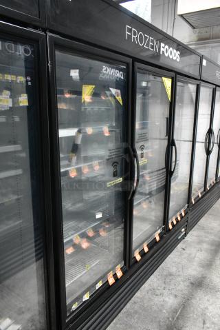 2017 True GDM-72F-HC Metal Commercial 3 Door Reach In Freezer Merchandiser w/ Poly Coated Racks. 115/208-230 Volts, 1 Phase. Tested and Working!