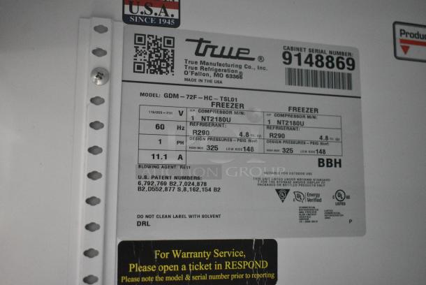 2017 True GDM-72F-HC Metal Commercial 3 Door Reach In Freezer Merchandiser w/ Poly Coated Racks. 115/208-230 Volts, 1 Phase. Tested and Working! - Image 8 of 8