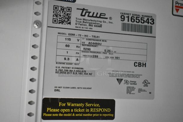 2017 True GDM-72-HC Metal Commercial 3 Door Reach In Cooler Merchandiser w/ Poly Coated Racks. 115 Volts, 1 Phase. Tested and Working! - Image 8 of 8