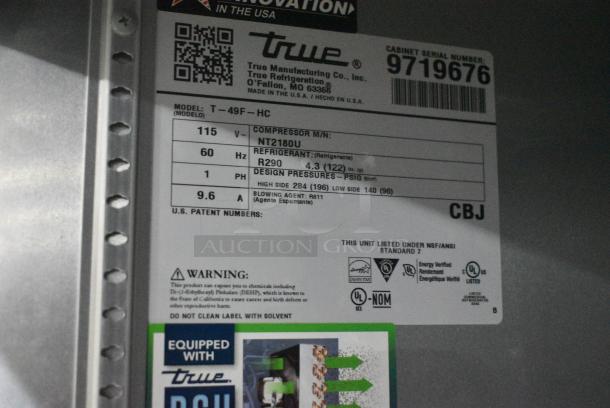 2019 True T-49F-HC Stainless Steel Commercial 2 Door Reach In Freezer w/ Poly Coated Racks on Commercial Casters. 115 Volts, 1 Phase. Tested and Working! - Image 8 of 8