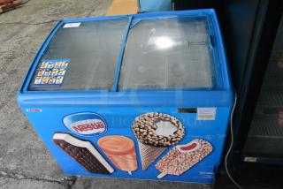 2017 AHT RIO S 100 Metal Commercial Chest Freezer Merchandiser on Commercial Casters. 115 Volts, 1 Phase. Tested and Working!