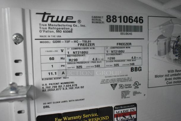 2016 True GDM-72F-HC Metal Commercial 3 Door Reach In Freezer Merchandiser w/ Poly Coated Racks. 115/208-230 Volts, 1 Phase. Tested and Working! - Image 9 of 9