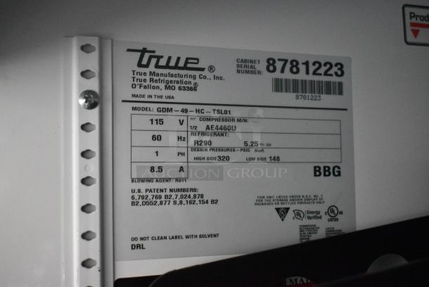 2016 True GDM-49-HC Metal Commercial 2 Door Reach In Cooler Merchandiser w/ Poly Coated Racks. 115 Volts, 1 Phase. Tested and Working! - Image 7 of 7