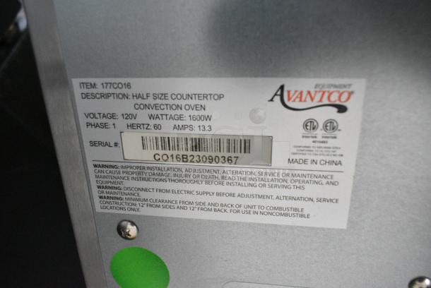 Avantco 177CO16 Stainless Steel Commercial Countertop Half Size Convection Oven. 120 Volts, 1 Phase. Tested and Does Not Power On - Image 6 of 6