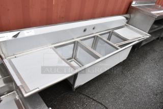 BRAND NEW SCRATCH AND DENT! Regency Stainless Steel 3 Bay Sink w/ Dual Drain Boards. Missing 2 Legs.