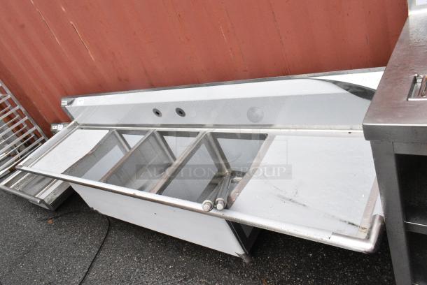 BRAND NEW SCRATCH AND DENT! Regency Stainless Steel 3 Bay Sink w/ Dual Drain Boards. Missing 2 Legs. - Image 2 of 8