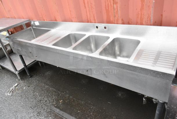 Stainless Steel 3 Bay Back Bar Sink w/ Left Side Ice Bin and Dual Drain Boards. - Image 1 of 6