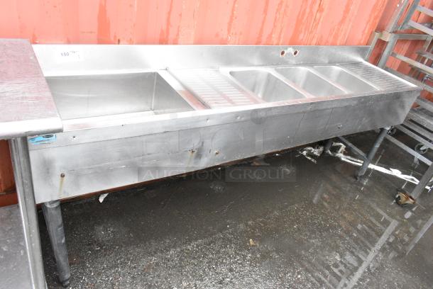 Stainless Steel 3 Bay Back Bar Sink w/ Left Side Ice Bin and Dual Drain Boards. - Image 2 of 6