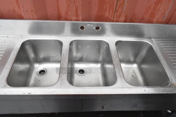 Stainless Steel 3 Bay Back Bar Sink w/ Left Side Ice Bin and Dual Drain Boards. - Image 4 of 6
