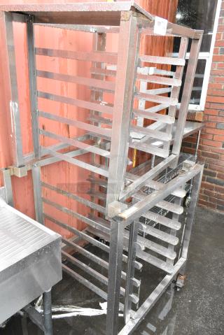 2 Metal Pan Racks. 1 Has Commercial Casters. 2 Times Your Bid!