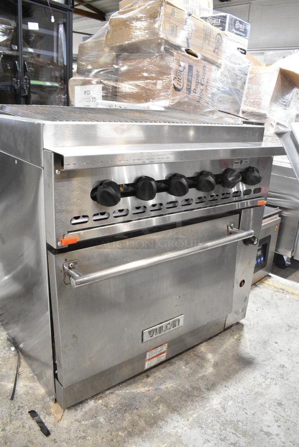 LIKE NEW! Vulcan 36C-36CBN Stainless Steel Endurance Natural Gas Powered Charbroiler Grill with Oven and 12" Cabinet Base. 275,000 BTU. - Image 7 of 8