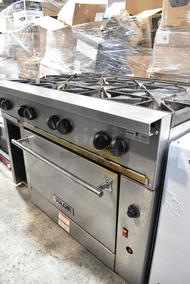 Vulcan 48C-8BP Stainless Steel Commercial Natural Gas Powered 8 Burner Range w/ Convection Oven. - Image 1 of 13