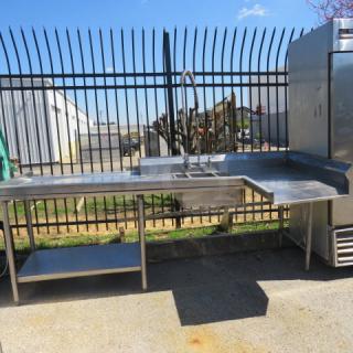 One Stainless Steel Table With Sink, Drain Basket, Hose Sprayer, And A SS Under Shelf. 103.5X48X43