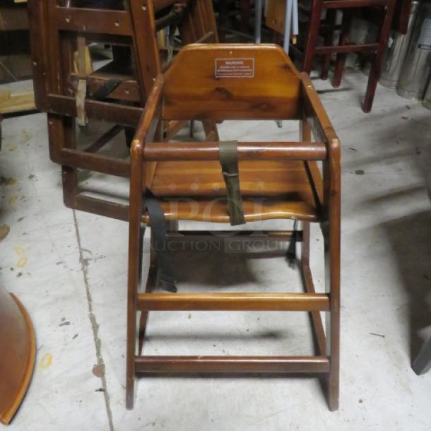 One Wooden High Chair with Safety Straps. - Image 1 of 1
