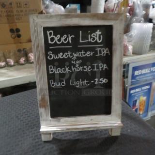 One Wooden Framed Chalkboard Sign.