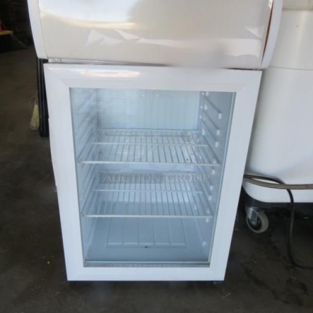 One WORKING Tabletop Glass Door Display Cooler With 2 Racks. 110 Volt. Model# SC40B. 16X15.5X29 - Image 1 of 2