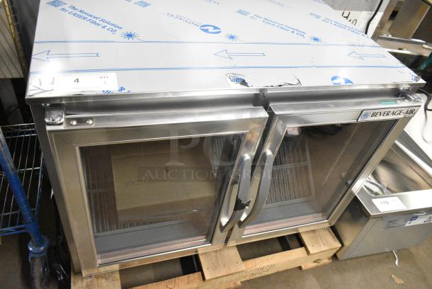 BRAND NEW SCRATCH AND DENT! Beverage Air UCR34HC-25 Stainless Steel Commercial 2 Door Undercounter Cooler Merchandiser. Comes w/ Commercial Casters. 115 Volts, 1 Phase. Tested and Working! - Image 3 of 9