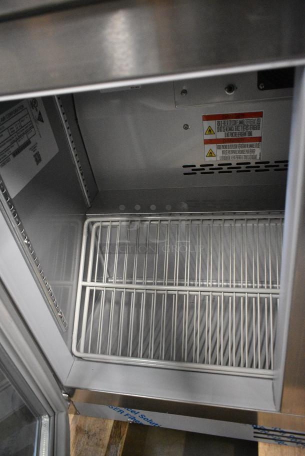BRAND NEW SCRATCH AND DENT! Beverage Air UCR34HC-25 Stainless Steel Commercial 2 Door Undercounter Cooler Merchandiser. Comes w/ Commercial Casters. 115 Volts, 1 Phase. Tested and Working! - Image 6 of 9