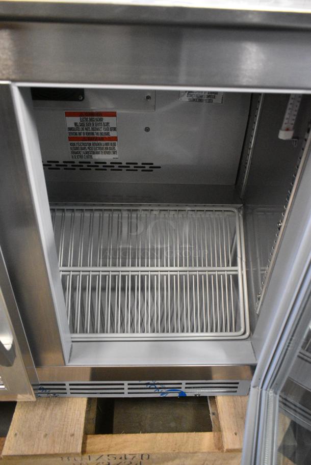 BRAND NEW SCRATCH AND DENT! Beverage Air UCR34HC-25 Stainless Steel Commercial 2 Door Undercounter Cooler Merchandiser. Comes w/ Commercial Casters. 115 Volts, 1 Phase. Tested and Working! - Image 7 of 9