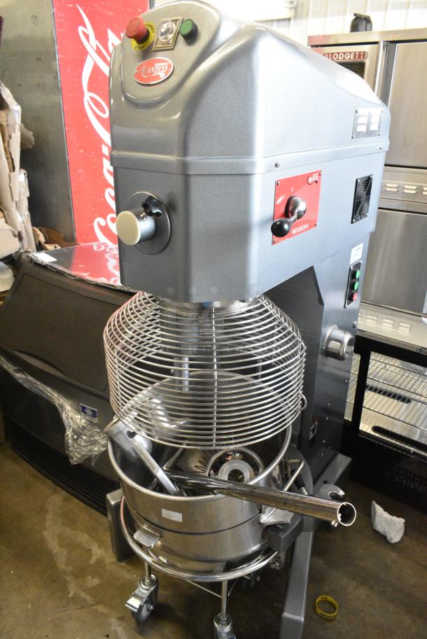 BRAND NEW SCRATCH AND DENT! Avantco MX60H Metal Commercial 60 Quart Planetary Dough Mixer w/ Stainless Steel Mixing Bowl, Bowl Guard, Bowl Dolly, Whisk, Paddle and Dough Hook Attachments.240 Volts, 3 Phase. - Image 1 of 12