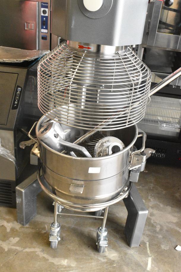 BRAND NEW SCRATCH AND DENT! Avantco MX60H Metal Commercial 60 Quart Planetary Dough Mixer w/ Stainless Steel Mixing Bowl, Bowl Guard, Bowl Dolly, Whisk, Paddle and Dough Hook Attachments.240 Volts, 3 Phase. - Image 8 of 12