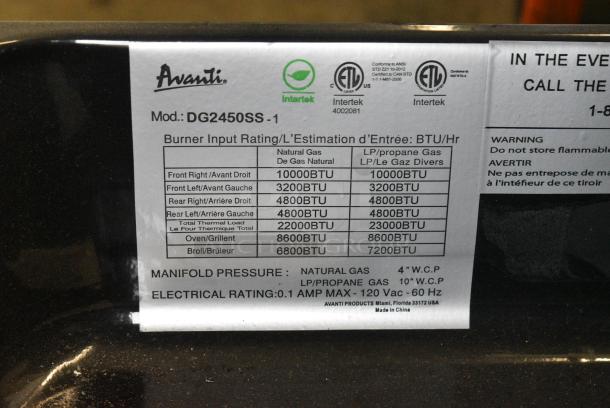 Avanti DG2450SS-1 Elite Stainless Steel Commercial Gas Powered 4 Burner Range w/ Oven. - Image 8 of 8