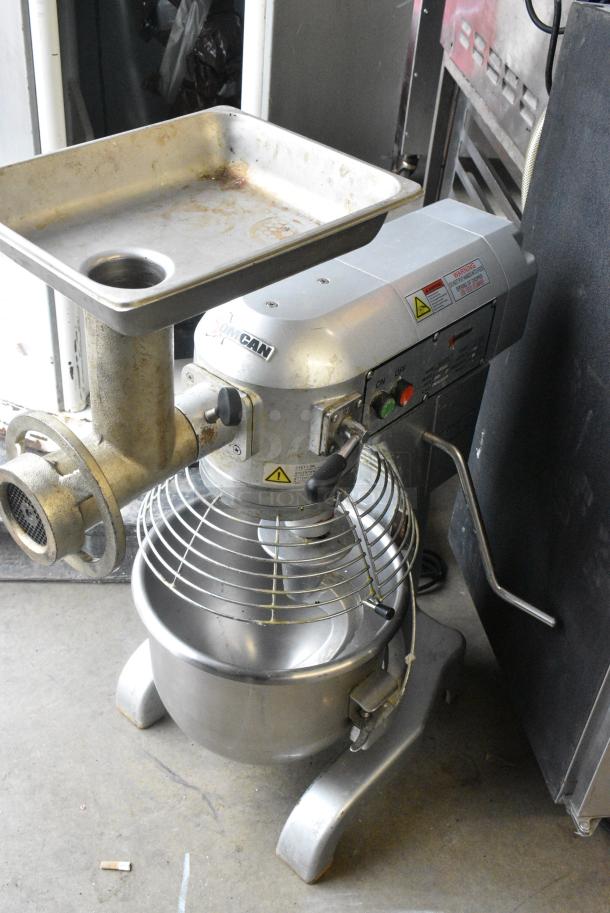 2021 Omcan SP200A Metal Commercial Countertop 20 Quart Planetary Dough Mixer w/ Mixing Bowl, Bowl Guard, Dough Hook and Meat Grinder Attachment. 110 Volts, 1 Phase. Tested and Working! - Image 1 of 9