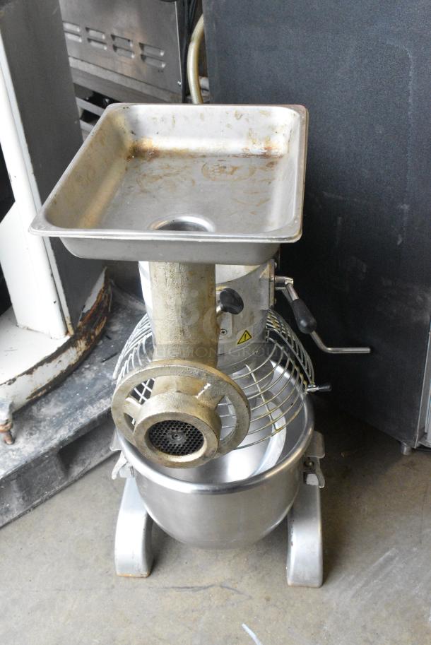 2021 Omcan SP200A Metal Commercial Countertop 20 Quart Planetary Dough Mixer w/ Mixing Bowl, Bowl Guard, Dough Hook and Meat Grinder Attachment. 110 Volts, 1 Phase. Tested and Working! - Image 3 of 9