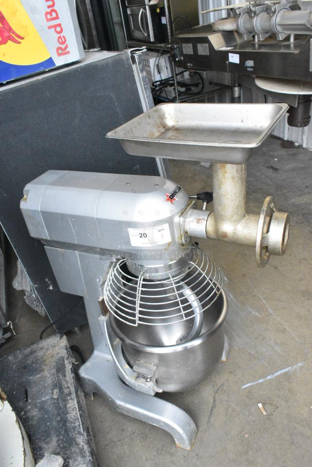 2021 Omcan SP200A Metal Commercial Countertop 20 Quart Planetary Dough Mixer w/ Mixing Bowl, Bowl Guard, Dough Hook and Meat Grinder Attachment. 110 Volts, 1 Phase. Tested and Working! - Image 4 of 9