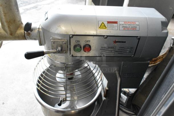 2021 Omcan SP200A Metal Commercial Countertop 20 Quart Planetary Dough Mixer w/ Mixing Bowl, Bowl Guard, Dough Hook and Meat Grinder Attachment. 110 Volts, 1 Phase. Tested and Working! - Image 6 of 9
