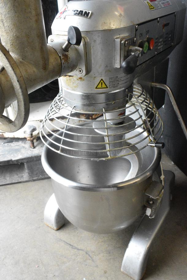 2021 Omcan SP200A Metal Commercial Countertop 20 Quart Planetary Dough Mixer w/ Mixing Bowl, Bowl Guard, Dough Hook and Meat Grinder Attachment. 110 Volts, 1 Phase. Tested and Working! - Image 7 of 9