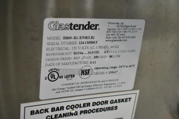 Glastender BB60-R1-XNH(LR) Stainless Steel Commercial 2 Door Back Bar Cooler Merchandiser. 115 Volts, 1 Phase. Tested and Working! - Image 7 of 7