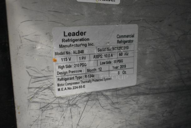 2019 Leader NLB48 Stainless Steel Commercial 2 Door Undercounter Cooler on Commercial Casters. 115 Volts, 1 Phase. Tested and Powers On But Does Not Get Cold - Image 8 of 8