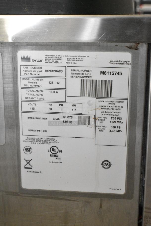 Taylor 428-12 Stainless Steel Commercial Countertop Single Flavor Slushie Machine. 115 Volts, 1 Phase. - Image 8 of 8