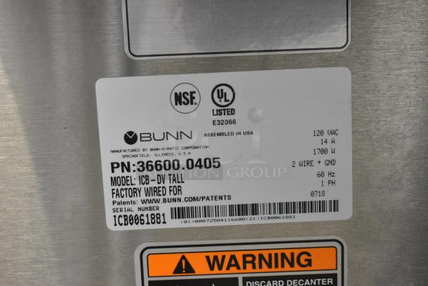 Bunn ICB-DV TALL Stainless Steel Commercial Countertop Iced Tea Machine w/ Hot Water Dispenser. 120 Volts, 1 Phase. - Image 7 of 7
