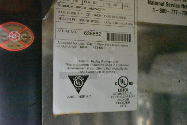 Perlick BS84 Metal Commercial  2 Door Back Bar Cooler Merchandiser. 115 Volts, 1 Phase. Tested and Powers On But Does Not Get Cold - Image 7 of 8