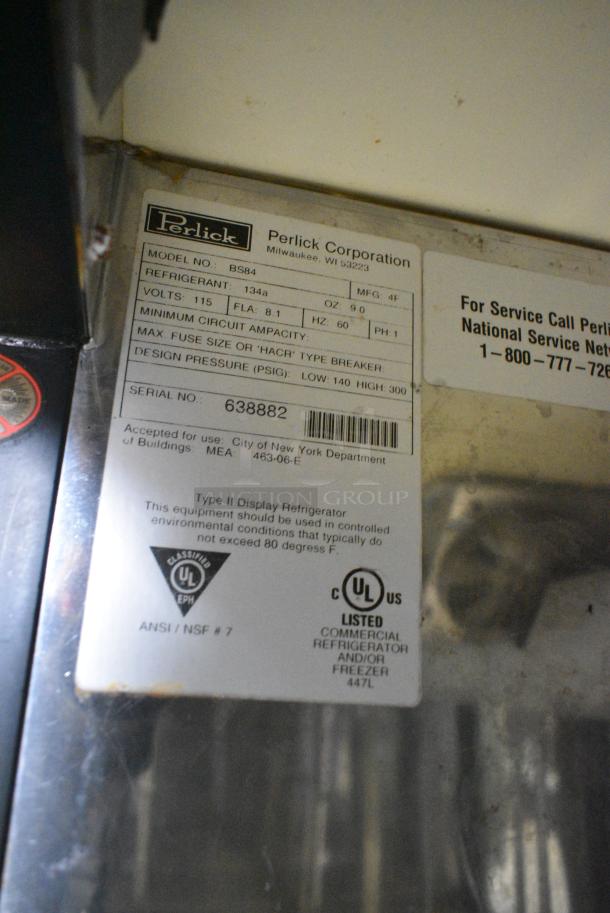 Perlick BS84 Metal Commercial  2 Door Back Bar Cooler Merchandiser. 115 Volts, 1 Phase. Tested and Powers On But Does Not Get Cold - Image 8 of 8