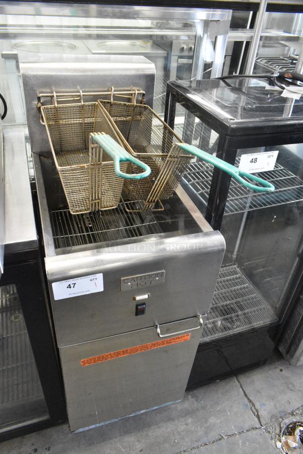 Frymaster SR14ESD Stainless Steel Commercial Floor Style Electric Powered Deep Fat Fryer w/ 2 Metal Fry Baskets. 240 Volts, 1 Phase. - Image 1 of 7