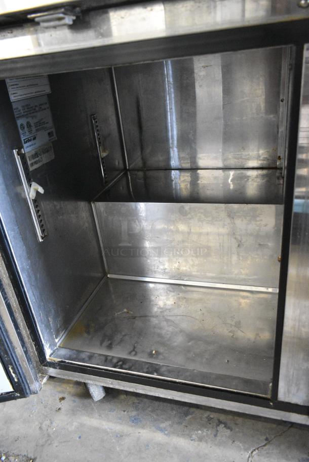 Turbo Air TUR-72SD-N Stainless Steel Commercial 3 Door Work Top Cooler w/ 2 Tier Over Shelf on Commercial Casters. 115 Volts, 1 Phase. Tested and Working! - Image 5 of 8