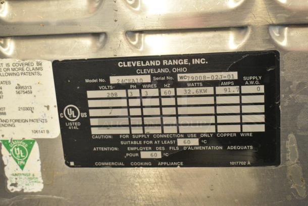 Cleveland 24CEA10 SteamCraft Ultra 10 Electric Powered Stainless Steel Commercial 2 Deck Steam Cabinet. 208 Volts, 3 Phase. - Image 8 of 8