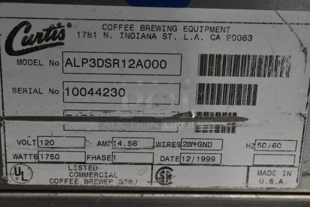 Curtis ALP3DSR12A000 Stainless Steel Commercial Countertop 3 Burner Coffee Machine w/ Hot Water Dispenser. 120 Volts, 1 Phase. - Image 6 of 7