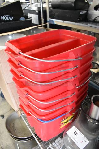 ALL ONE MONEY! Lot of 8 Rubbermaid Red Poly Buckets