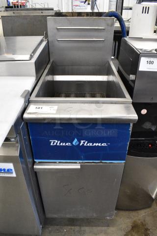 Blue Flame Stainless Steel Commercial Floor Style Natural Gas Powered Deep Fat Fryer.