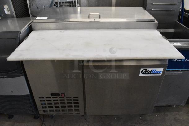 2024 Coldline CPT-44 Stainless Steel Commercial Pizza Prep Table w/ Oversized Cutting Board on Commercial Casters. 115 Volts, 1 Phase. Tested and Powers On But Does Not Get Cold - Image 1 of 9