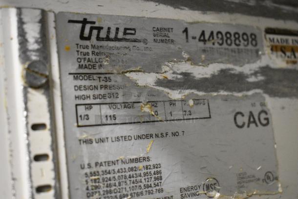 True T-35 Stainless Steel Commercial 2 Door Reach In Cooler on Commercial Casters. 115 Volts, 1 Phase. Tested and Working! - Image 8 of 9