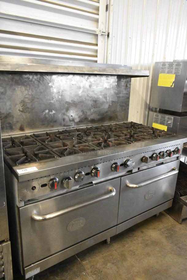 Commercial Performance Group CPG Stainless Steel Commercial Natural Gas Powered 10 Burner Range w/ 2 Ovens, Over Shelf and Back Splash. - Image 3 of 11